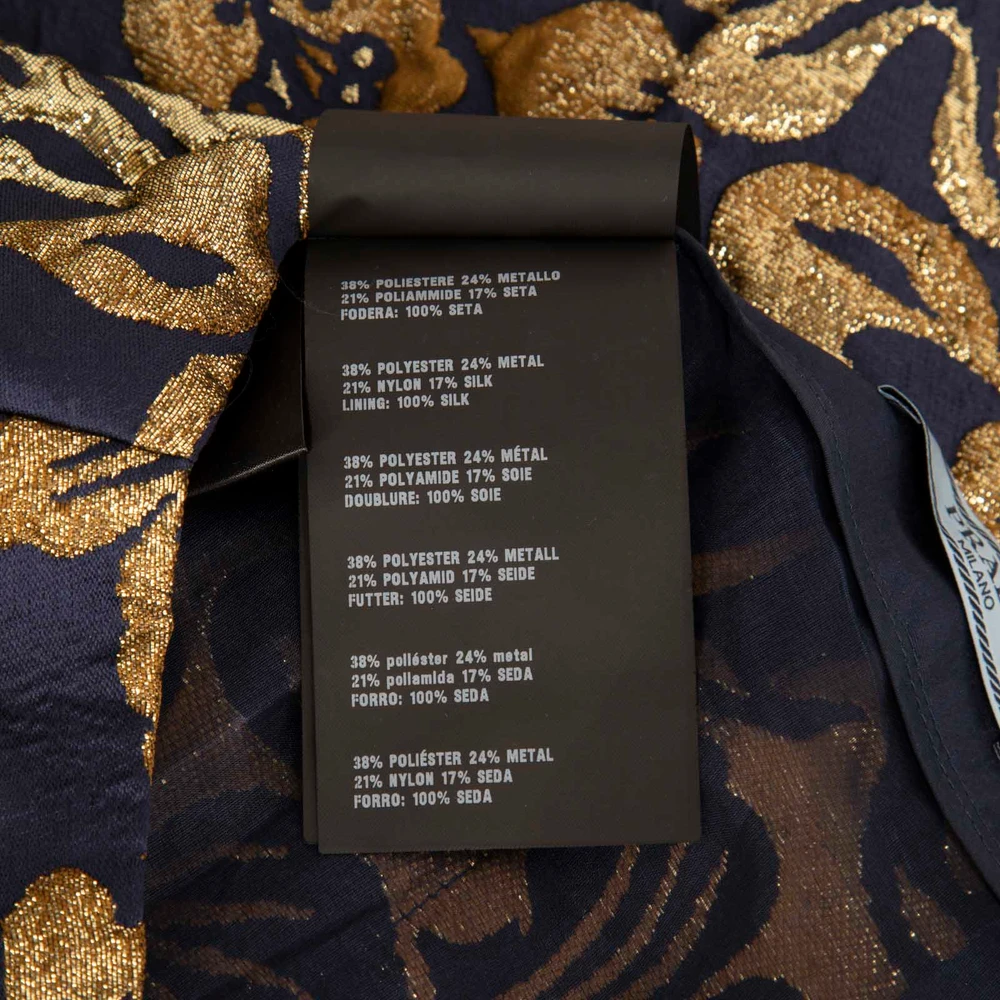 Prada Gold & Navy Brocade Floral Pencil Skirt