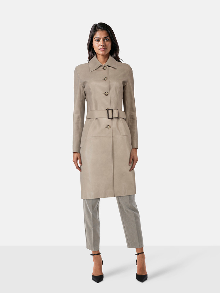 Prada Vintage 2002 Beige Leather Trench Coat