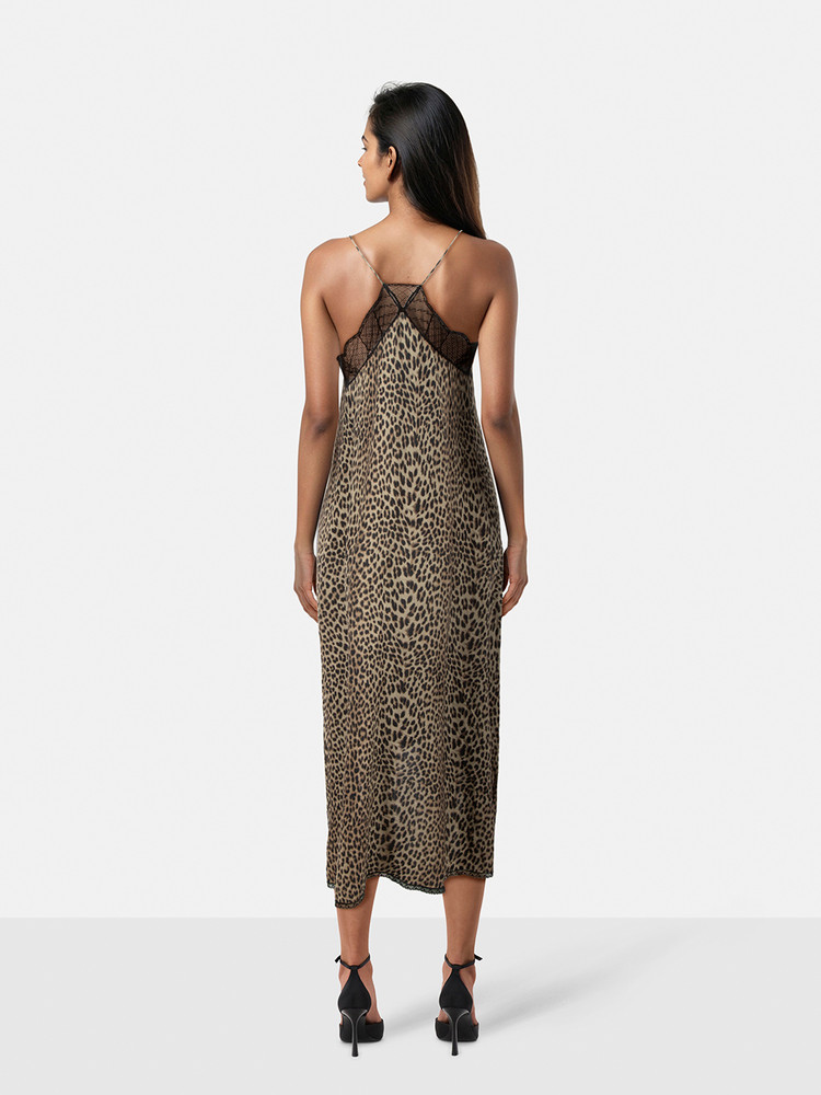 Zadig & Voltaire Leopard Lace Trim Midi Dress
