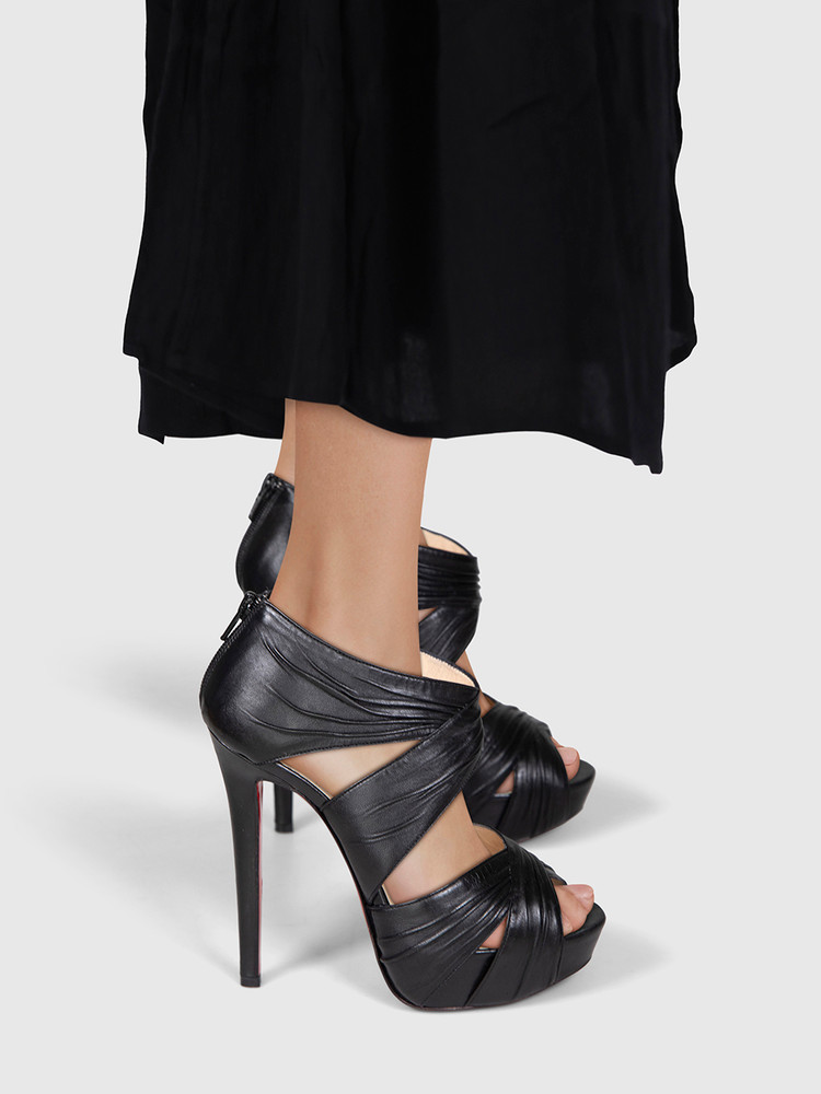 Christian Louboutin Black Ruched Leather Heels