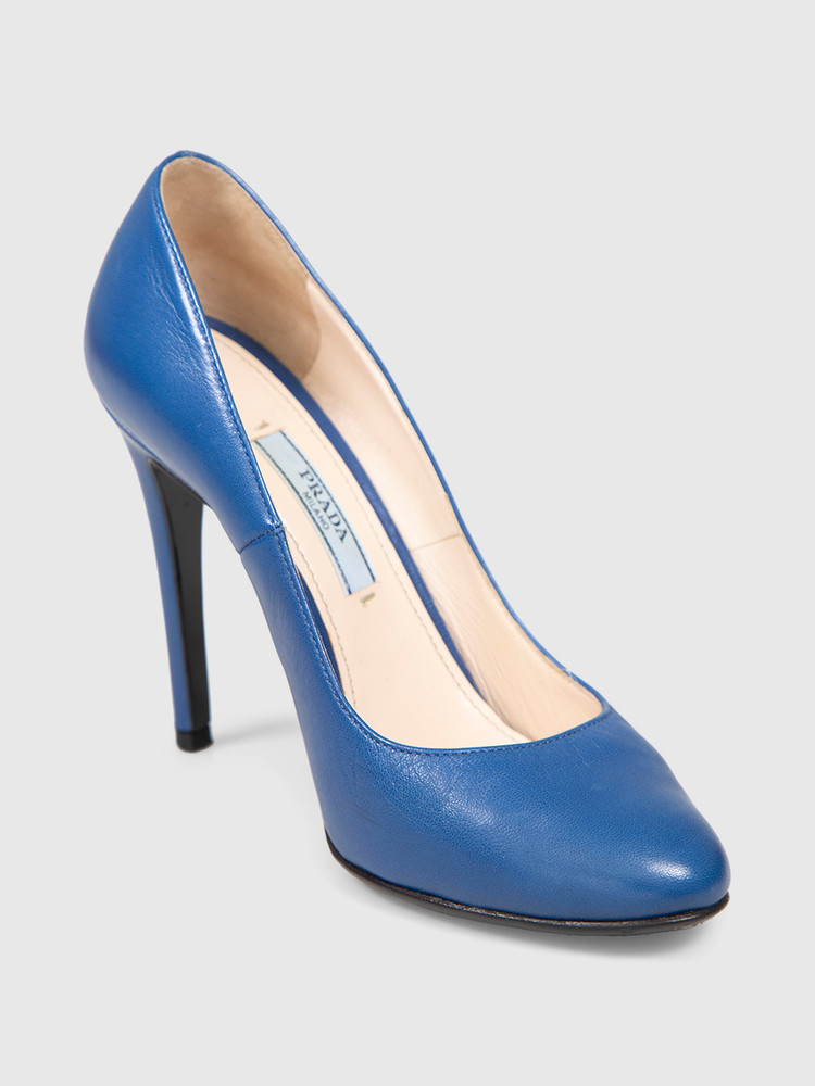 Prada Navy Leather Almond Toe Heels