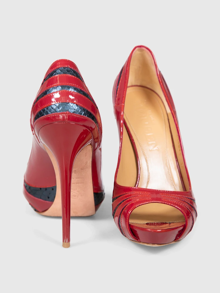 Alexander McQueen Red Patent & Snakeskin Panel Heels