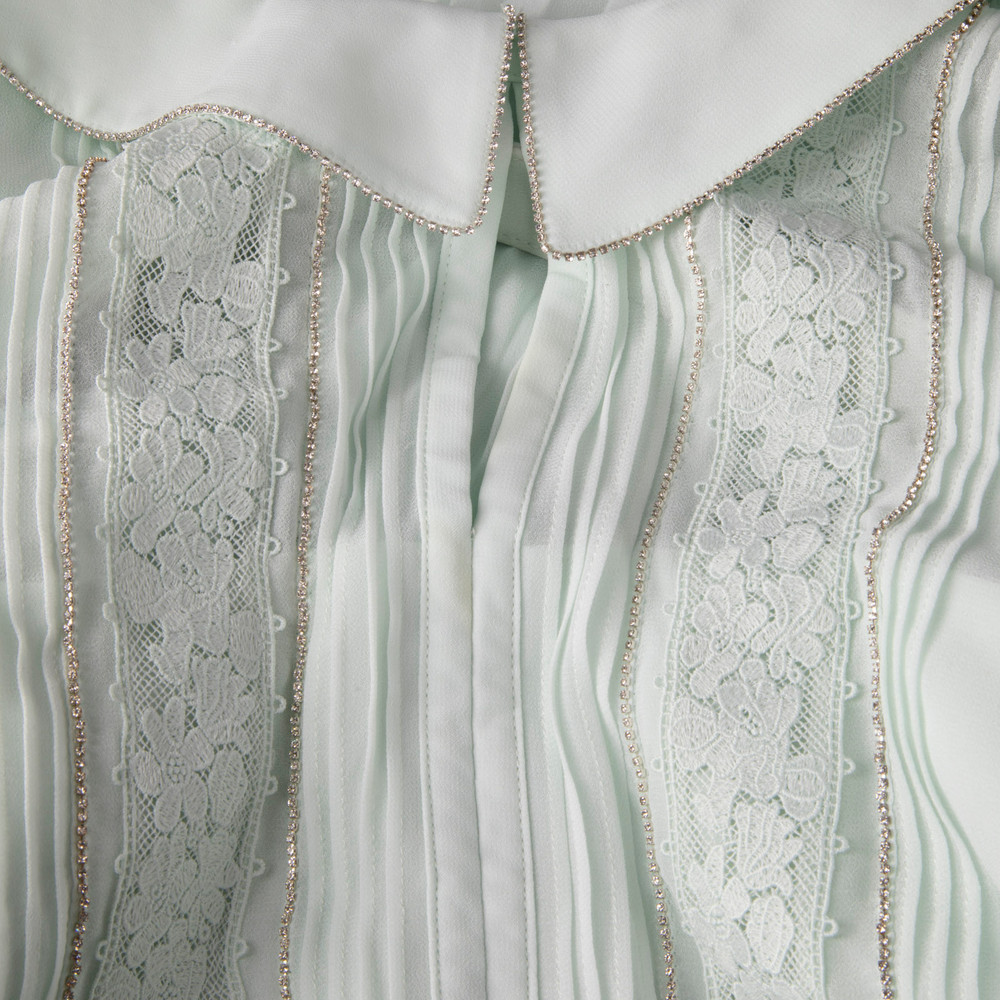Self-Portrait Green Pleated Diamante Detail Midi Dress