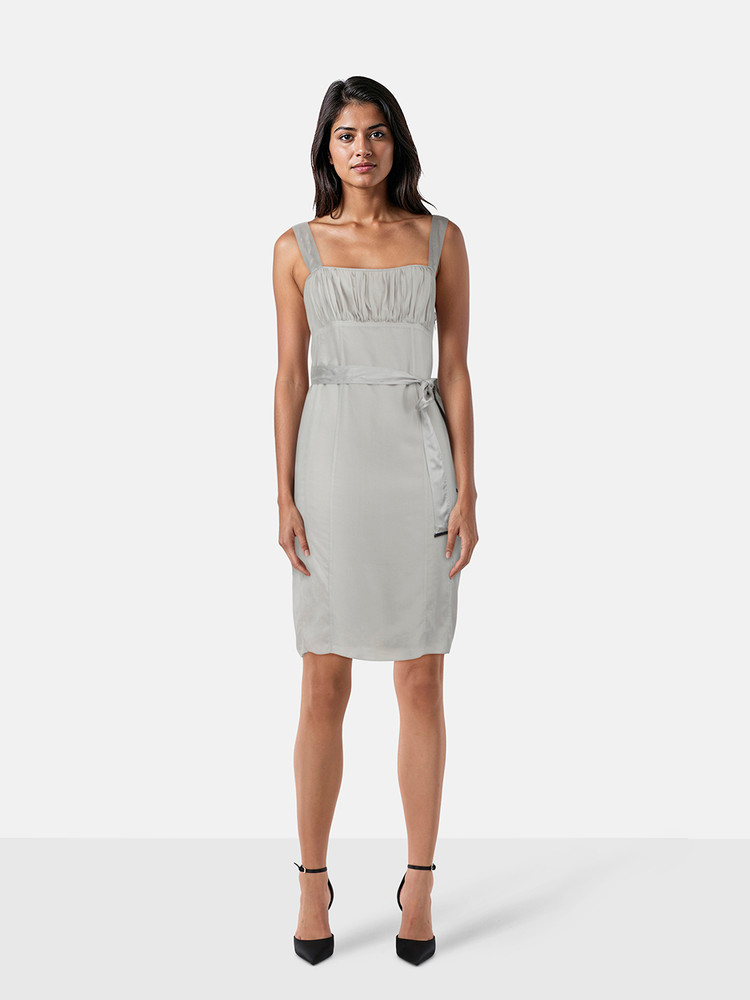 Burberry Grey Silk Belted Dress