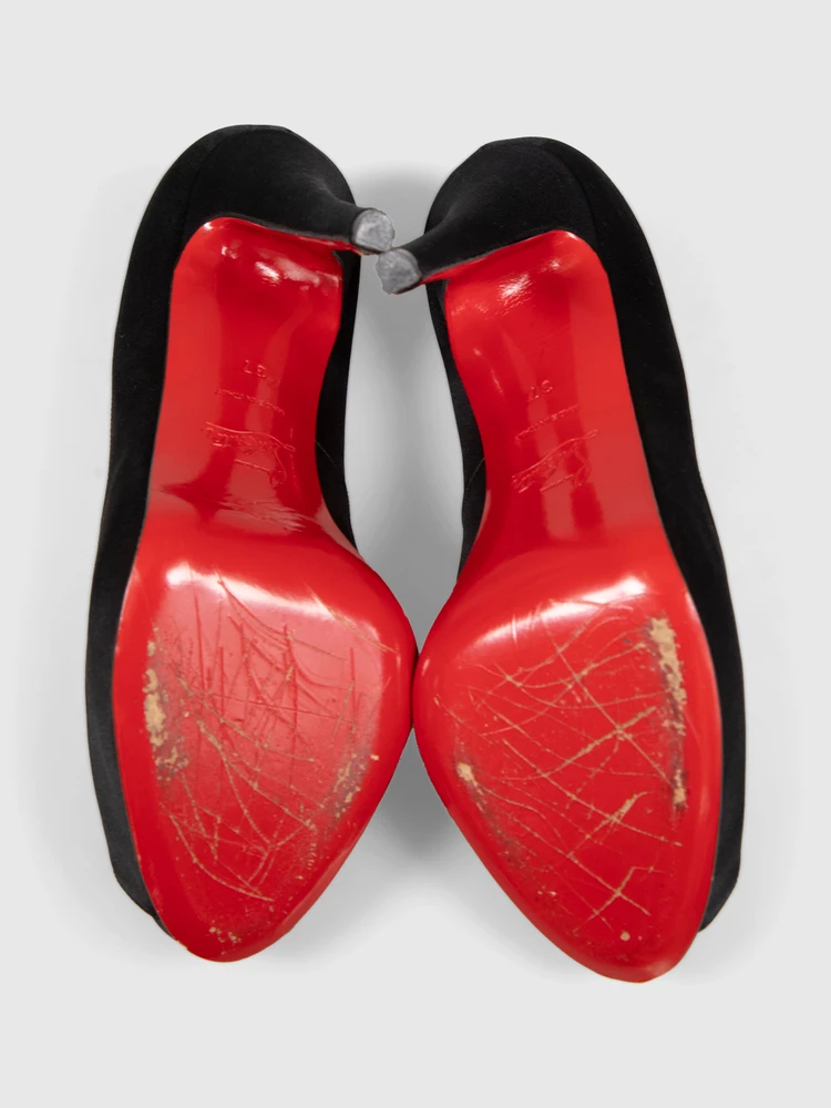 Christian Louboutin Black Peep Toe Satin Heels