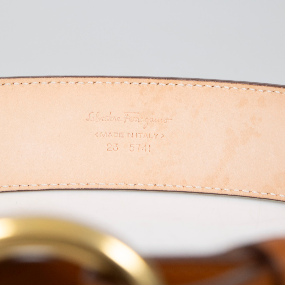 Salvatore Ferragamo Brown Leather Gold Buckle Belt
