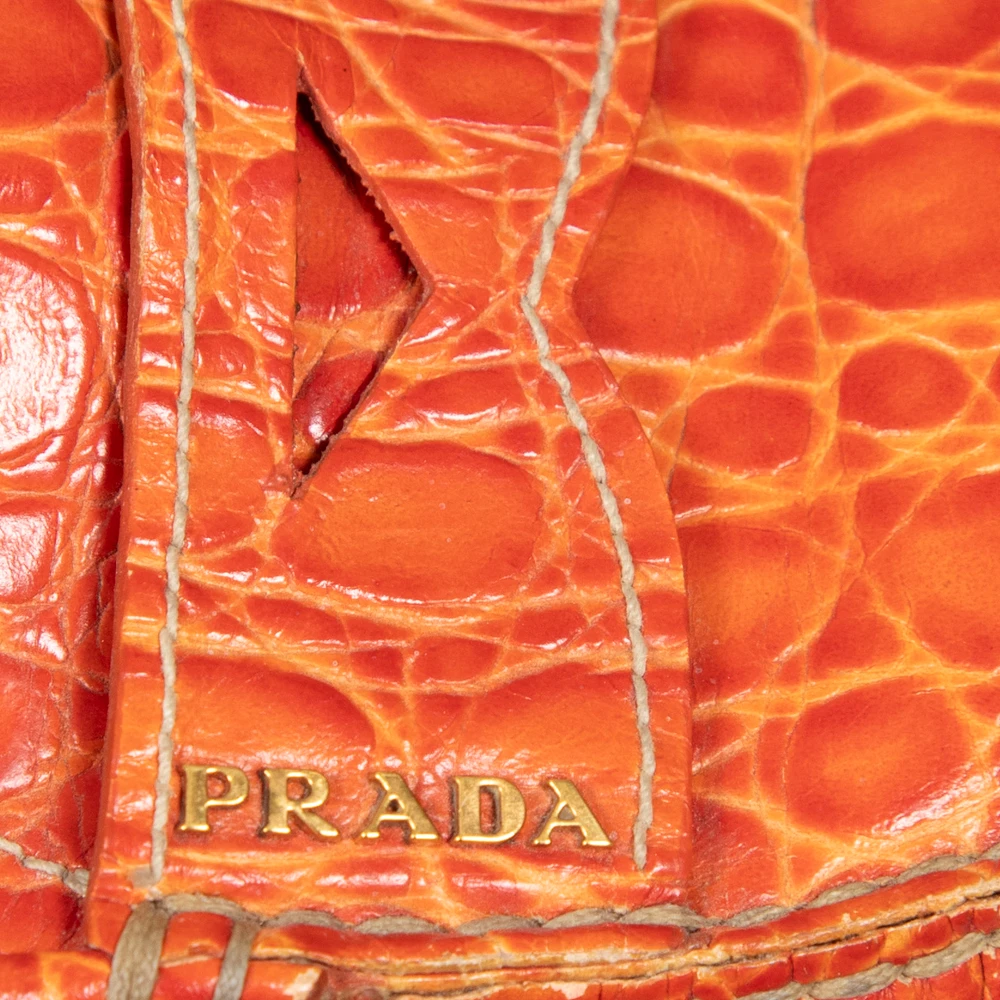 Prada Orange Leather Croc Embossed Loafers
