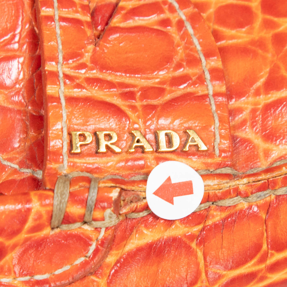 Prada Orange Leather Croc Embossed Loafers