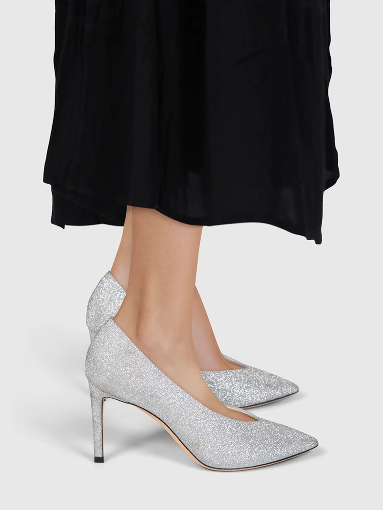 Jimmy Choo Silver Glitter D'Orsay Pumps