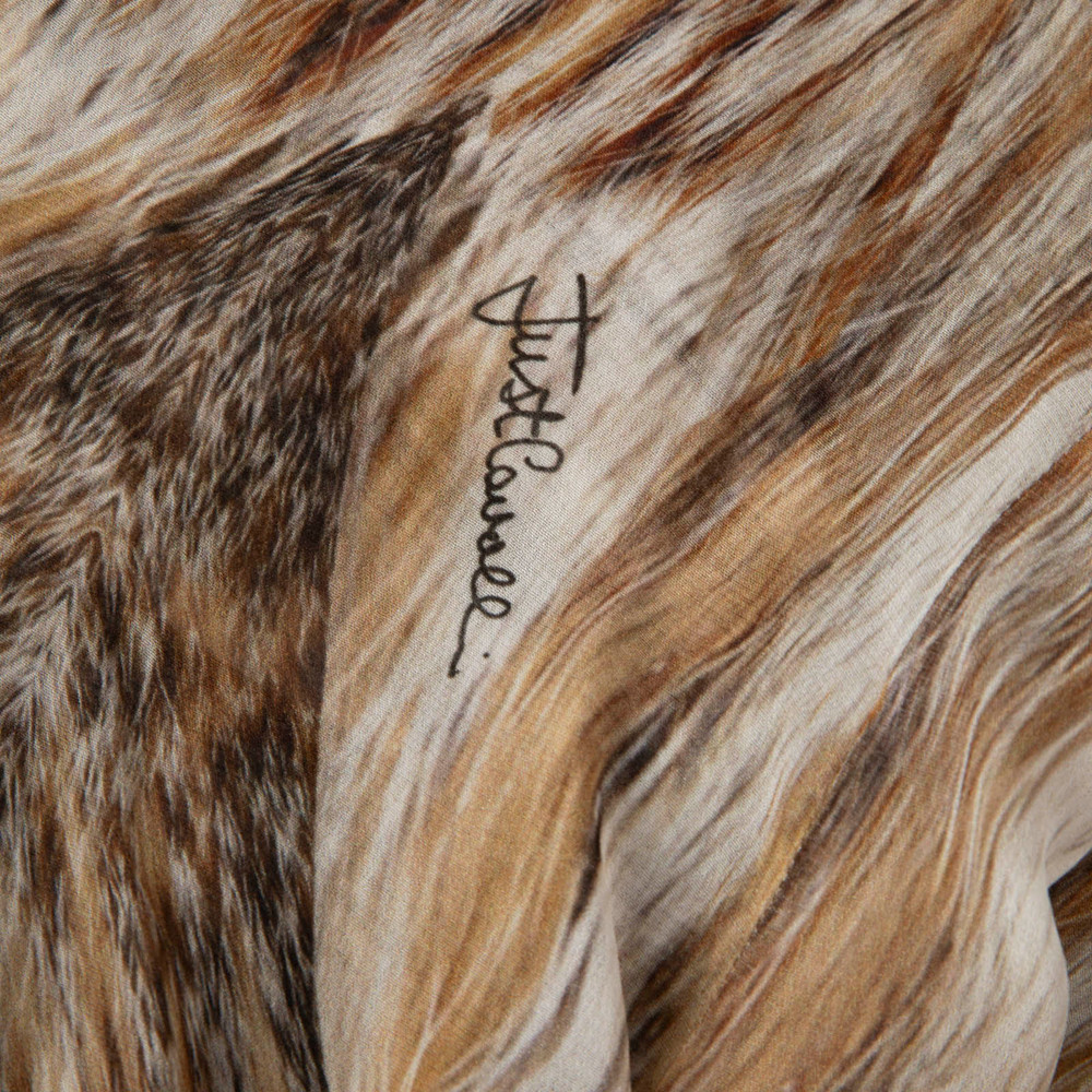 Roberto Cavalli Brown Fur Print Sheer Shirt
