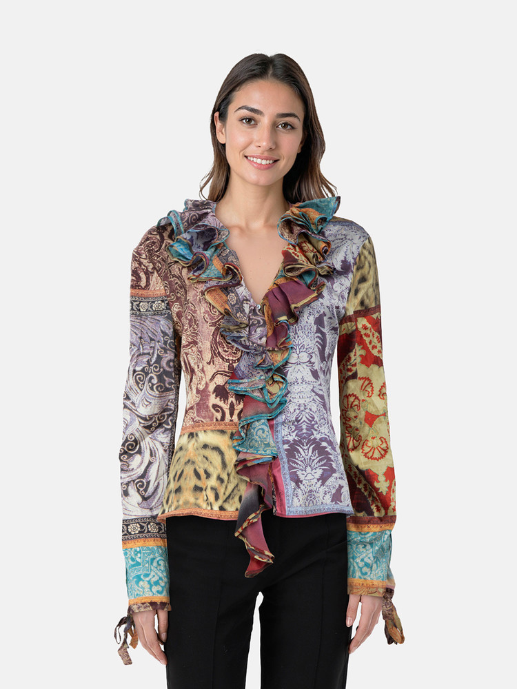 Roberto Cavalli Abstract Ruffled Blouse