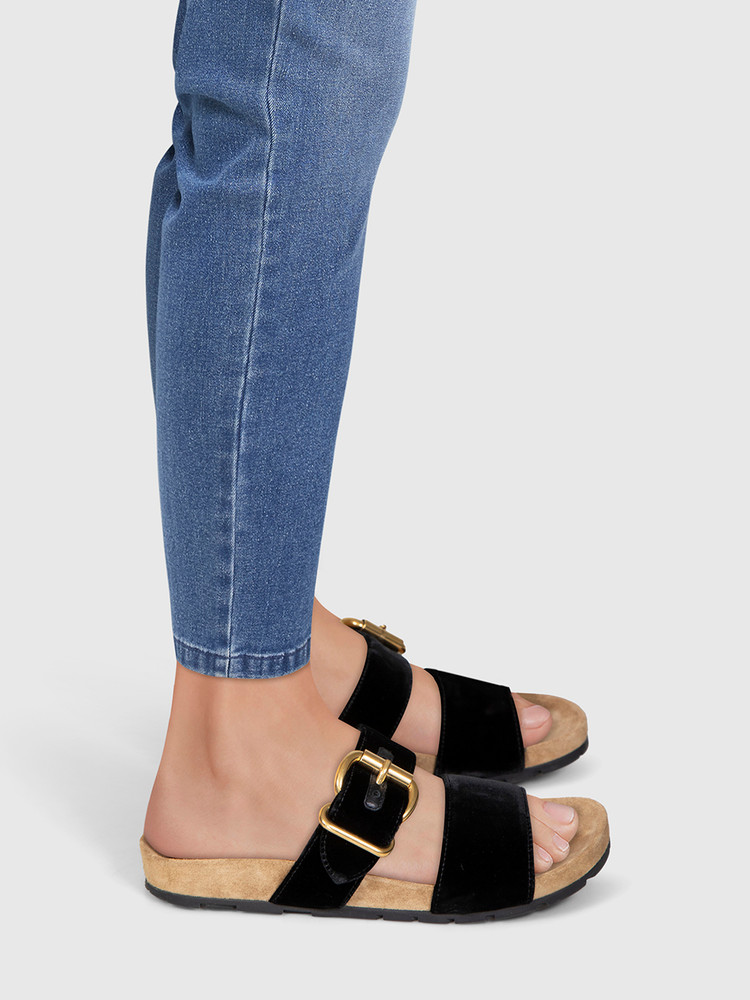 Prada Black Velvet Buckle Slides