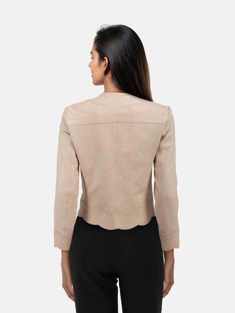 Sandro Evissa Scalloped Leather Jacket