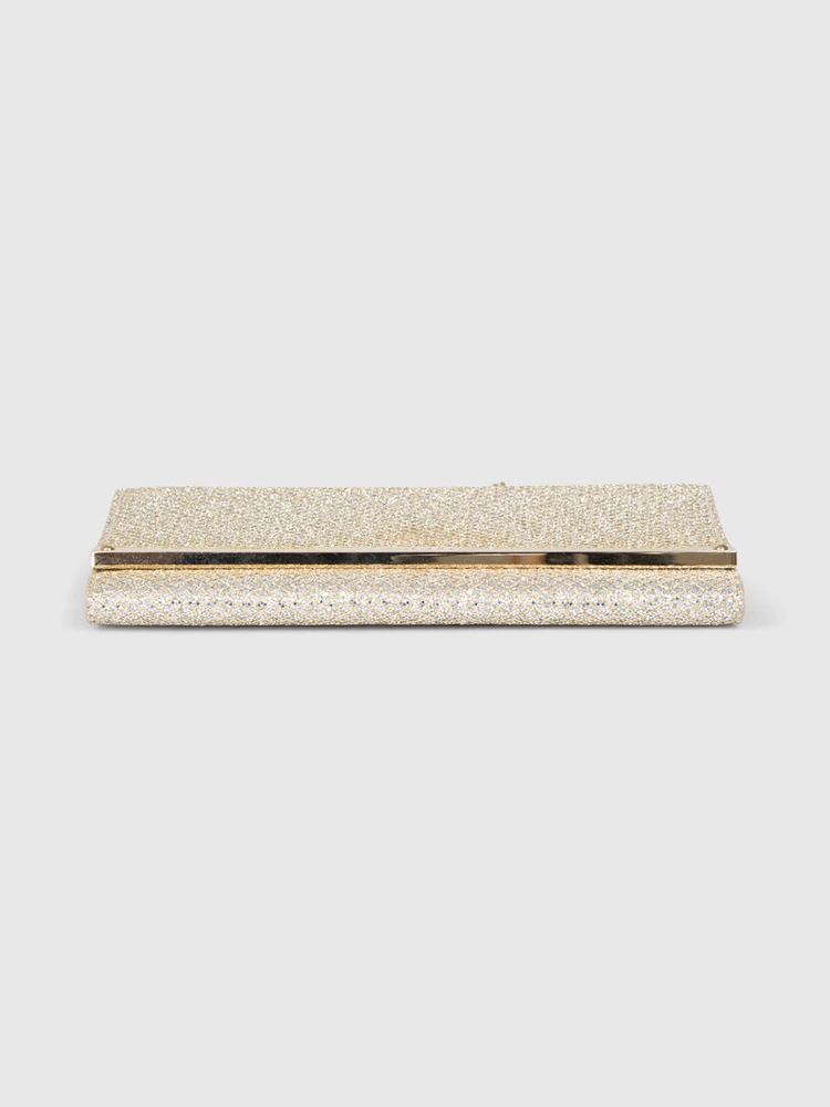 Jimmy Choo Gold Glitter Fabric Milla Chain Clutch
