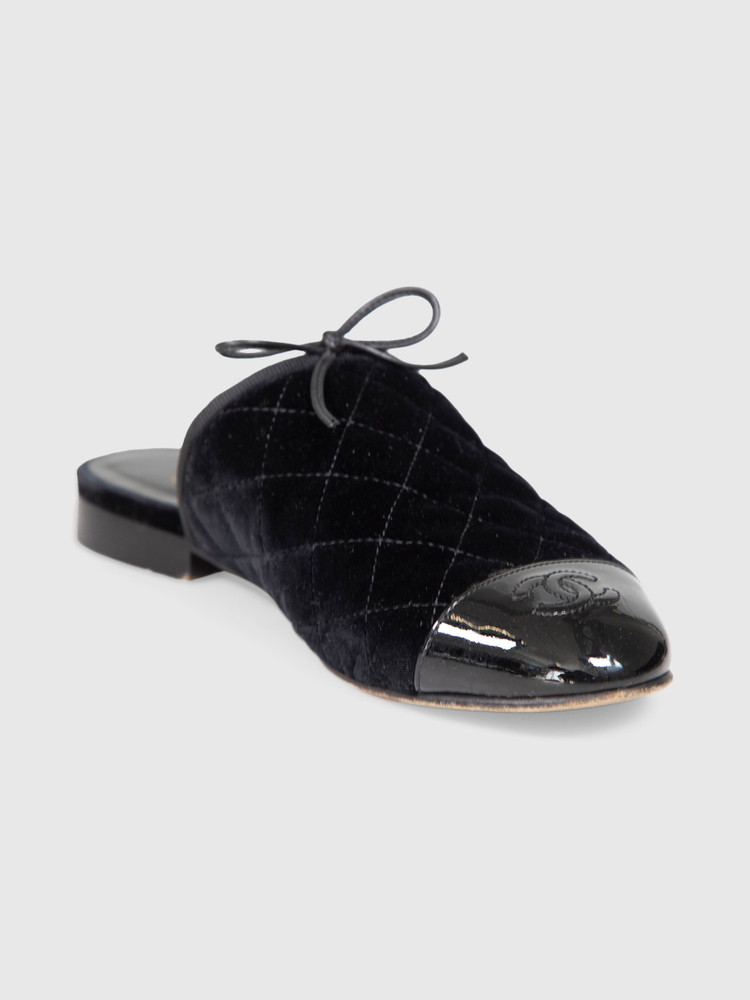 Chanel Interlocking CC Logo Velvet Mules