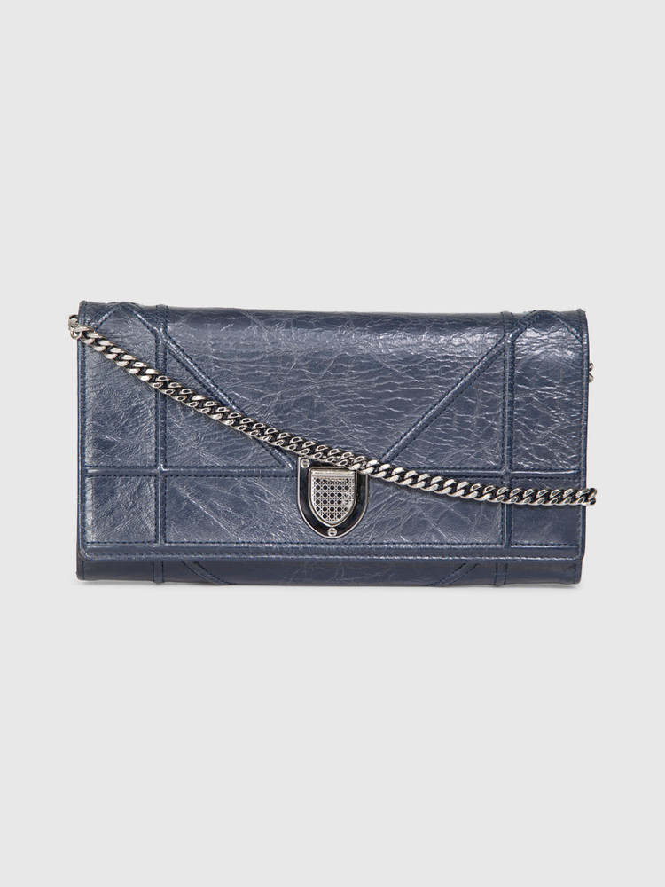 Dior 2016 Blue Crinkled Leather Diorama Wallet on Chain