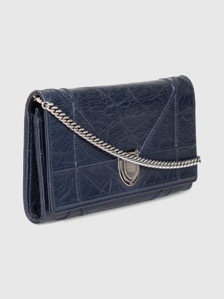 Dior 2016 Blue Crinkled Leather Diorama Wallet on Chain