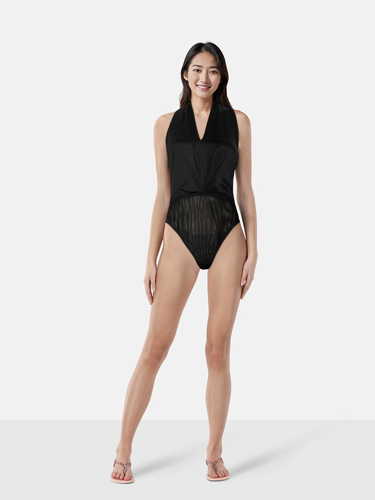 Brandon Maxwell Black Silk Sleeveless Bodysuit