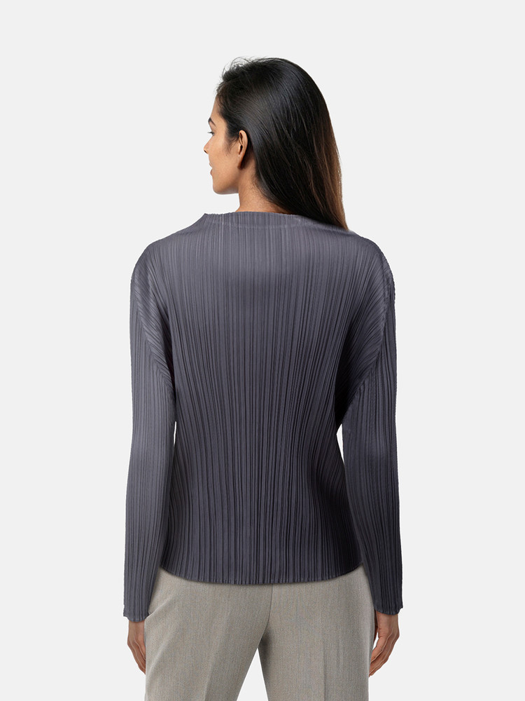 Issey Miyake Grey Pleated Mock Neck Top