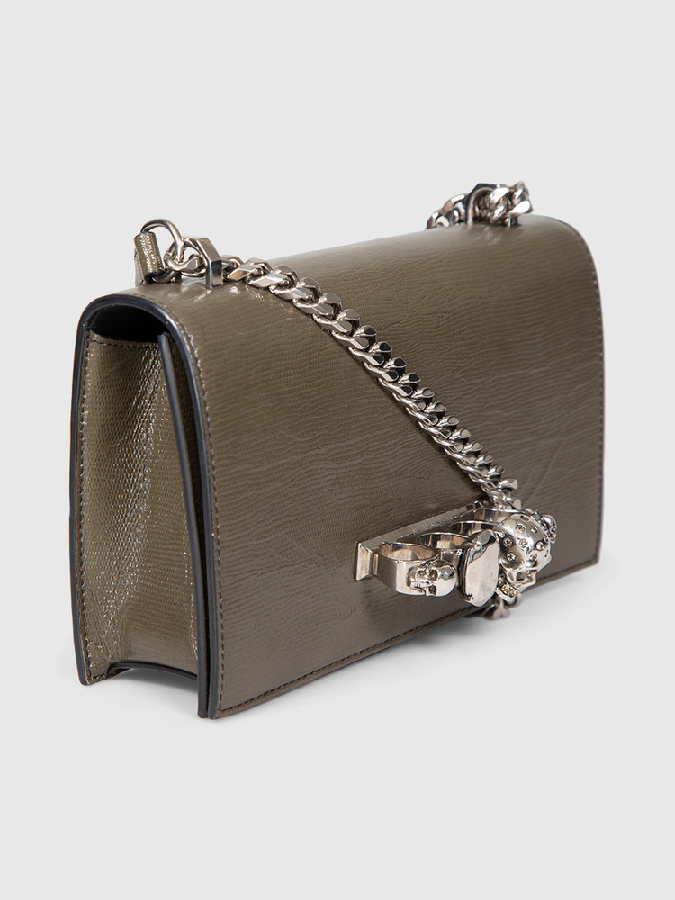 Alexander McQueen Green Lizard Embossed Knuckle Bag