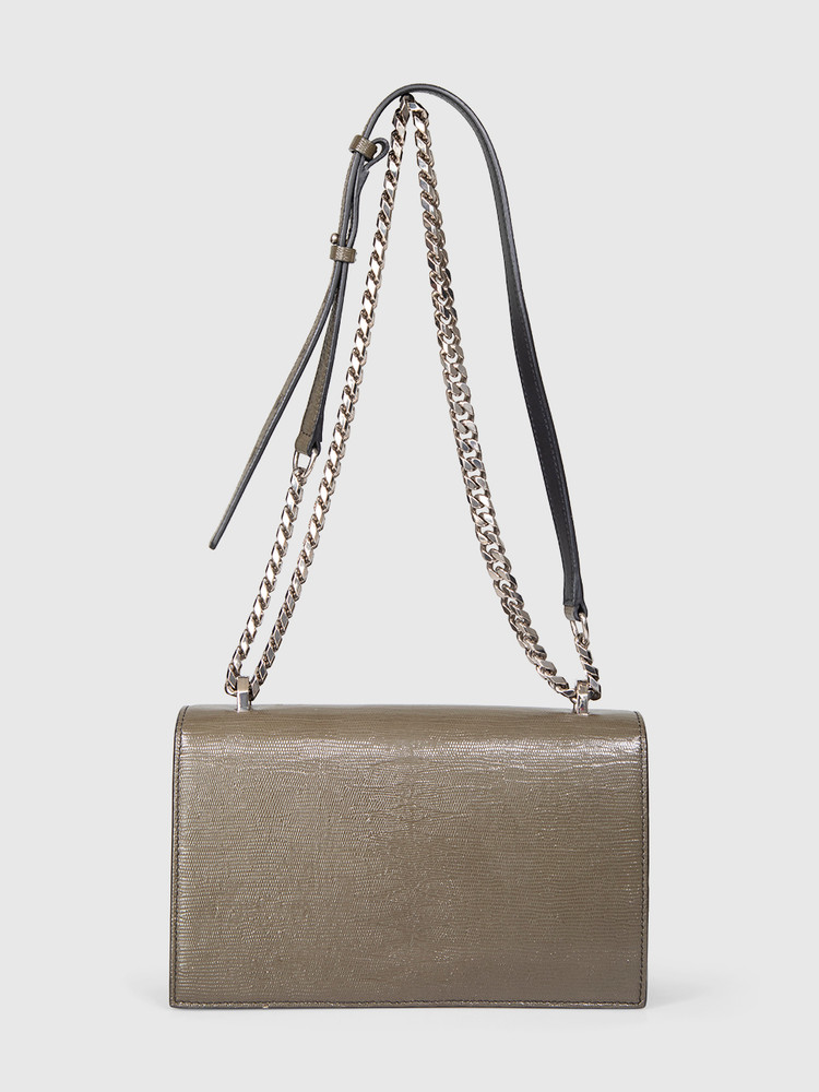 Alexander McQueen Green Lizard Embossed Knuckle Bag