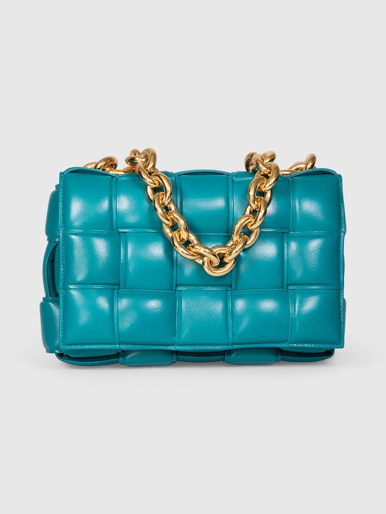Bottega Veneta Teal Leather Intrecciato Padded Cassette