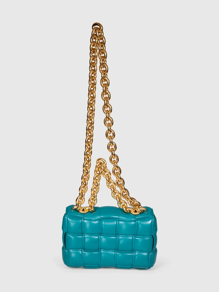 Bottega Veneta Teal Leather Intrecciato Padded Cassette