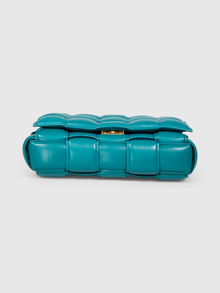 Bottega Veneta Teal Leather Intrecciato Padded Cassette