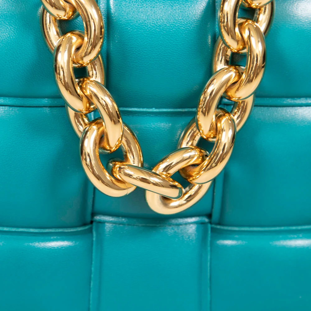 Bottega Veneta Teal Leather Intrecciato Padded Cassette