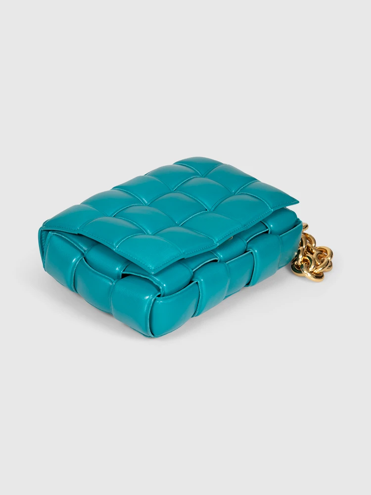 Bottega Veneta Teal Leather Intrecciato Padded Cassette