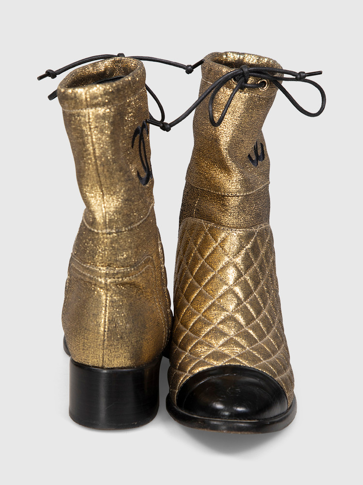Chanel Gold Quilted CC Ankle Boots