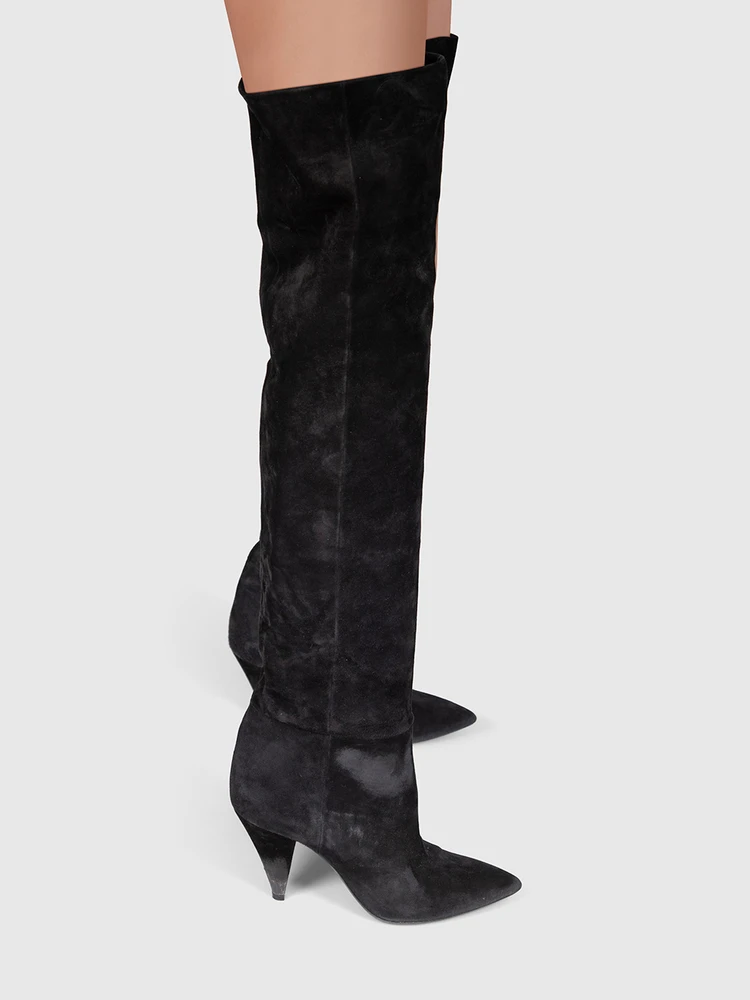 Saint Laurent Black Era 85 Over-the-Knee Suede Boots