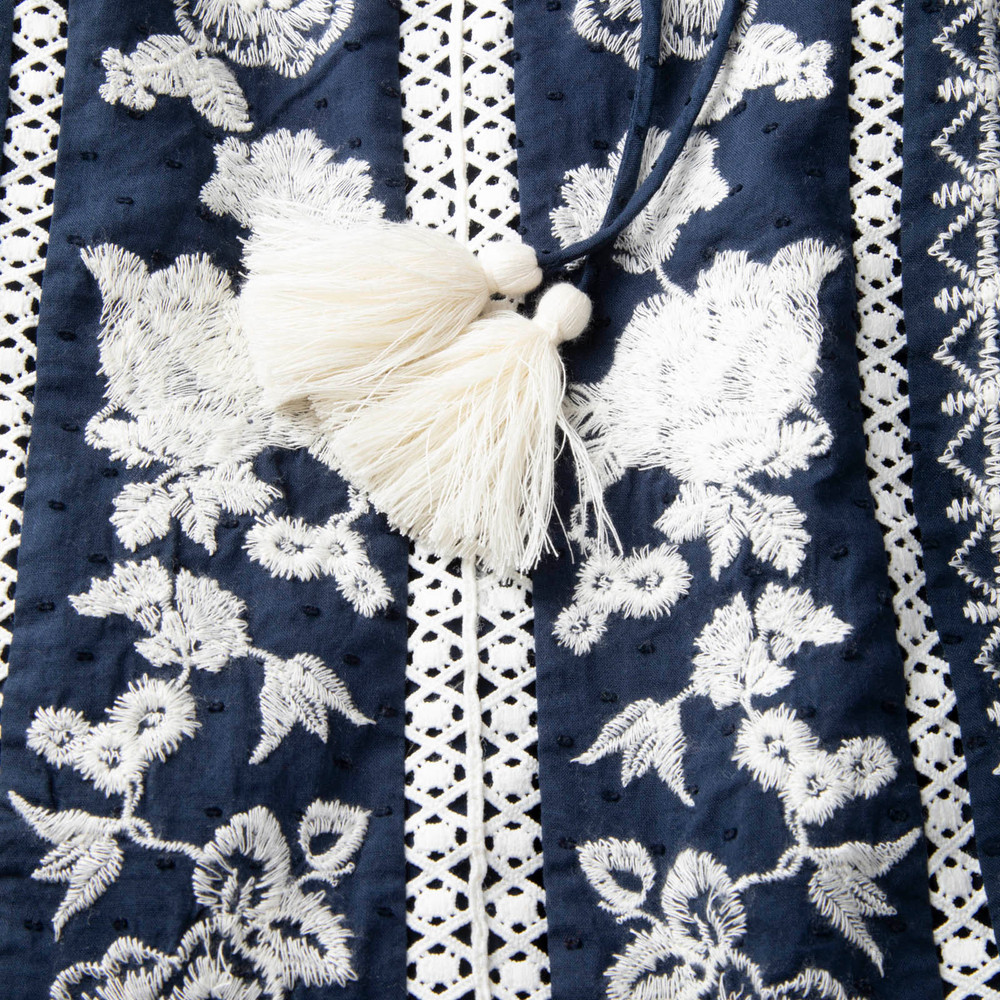 Tory Burch Navy & White Gabriella Embroidered Dress