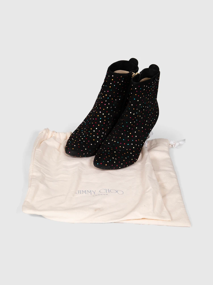 Jimmy Choo Black Suede Crystal Embellished Boots