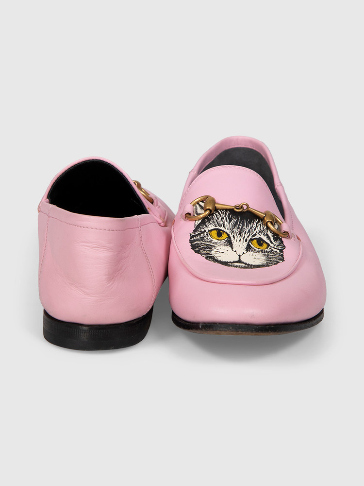 Gucci Pink Leather Cat Loafers