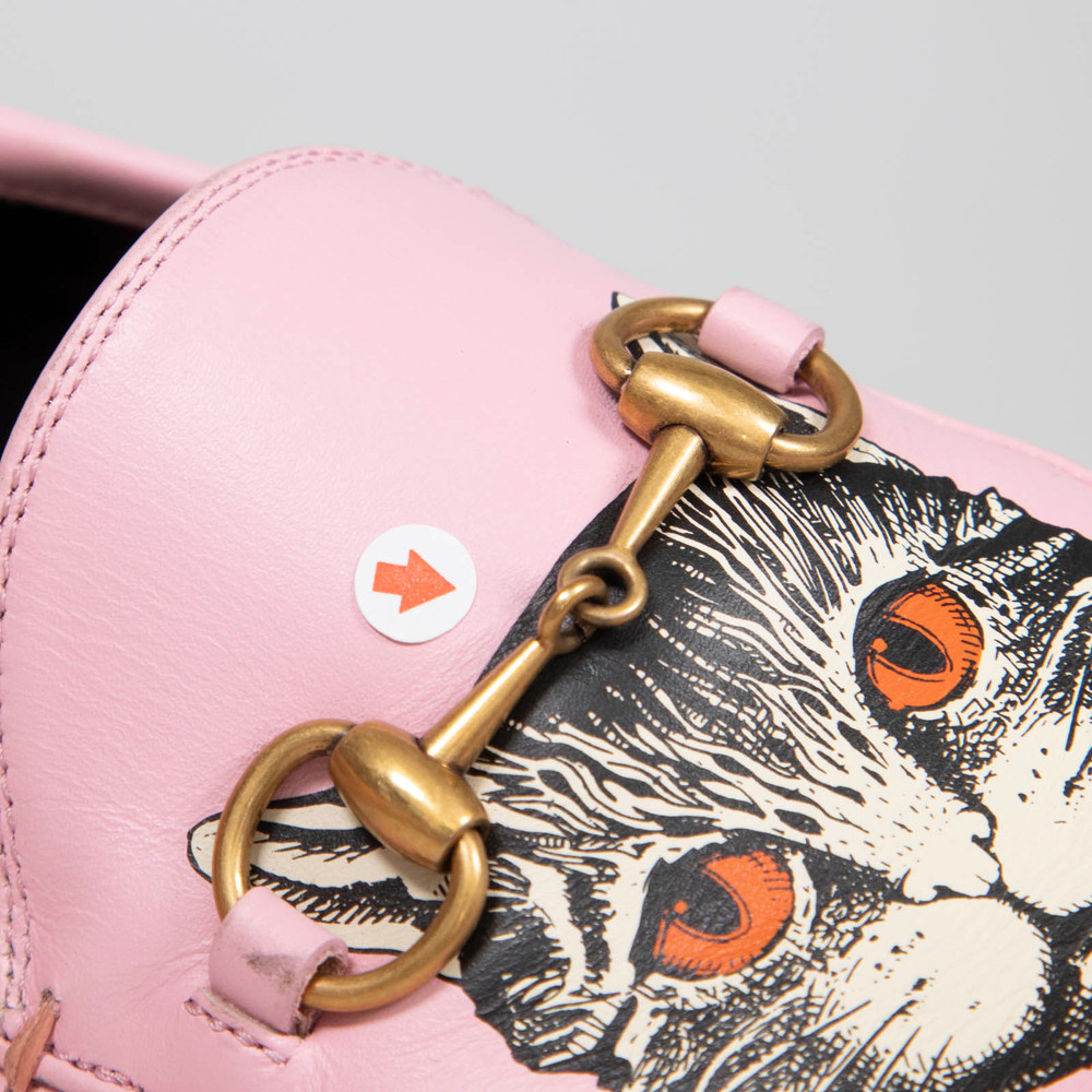 Gucci Pink Leather Cat Loafers