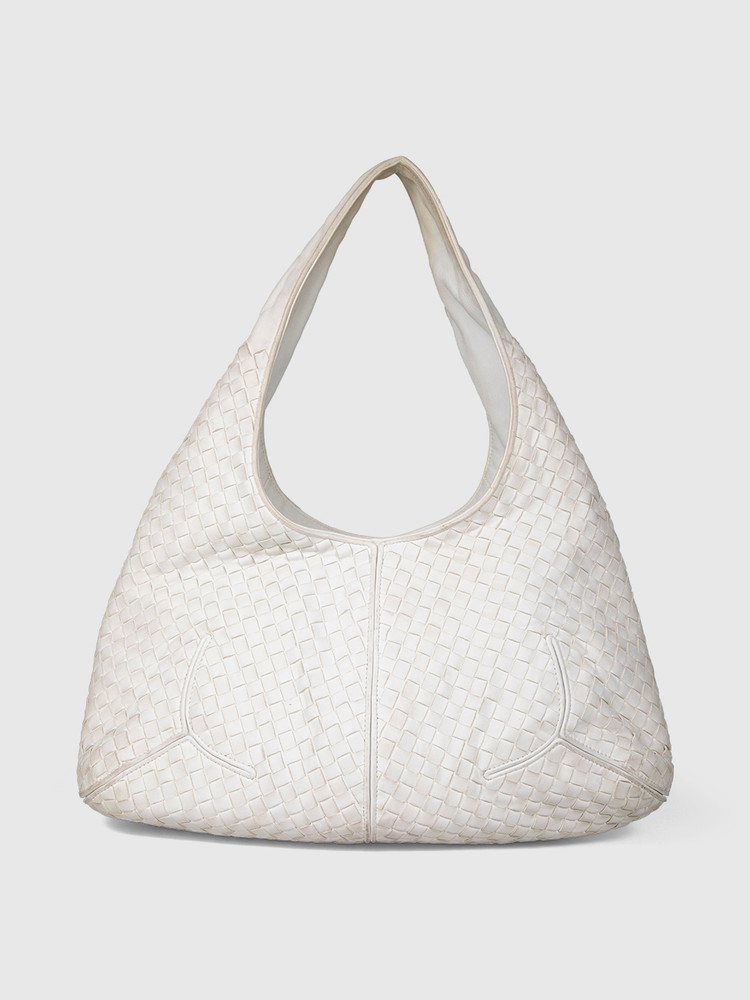 Bottega Veneta White Leather Intrecciato Hobo Bag