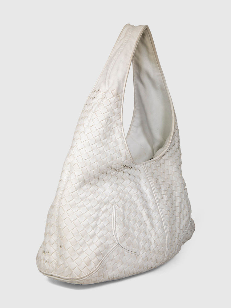 Bottega Veneta White Leather Intrecciato Hobo Bag