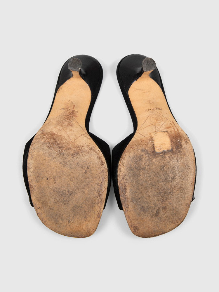 Chanel Black Suede CC Kitten Mules