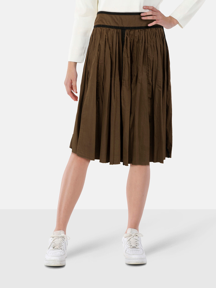 Dries Van Noten Khaki Gathered Knee Length Skirt