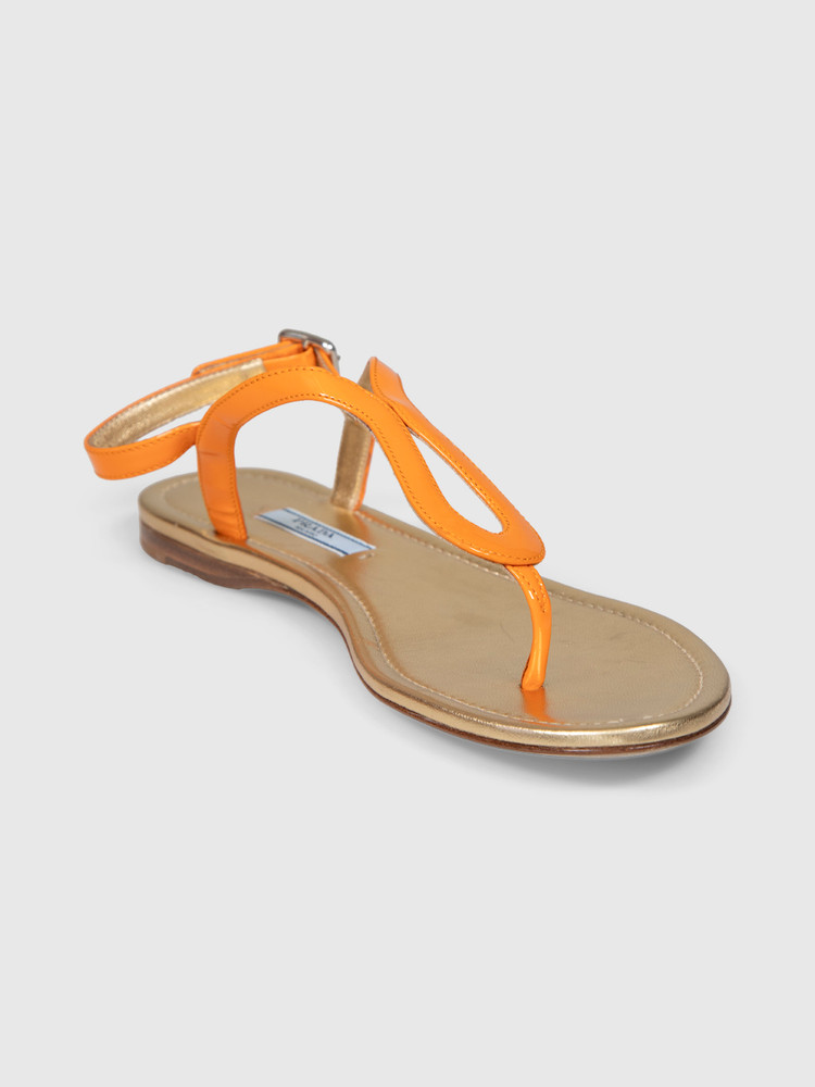 Prada Orange Patent Leather Thong Sandals