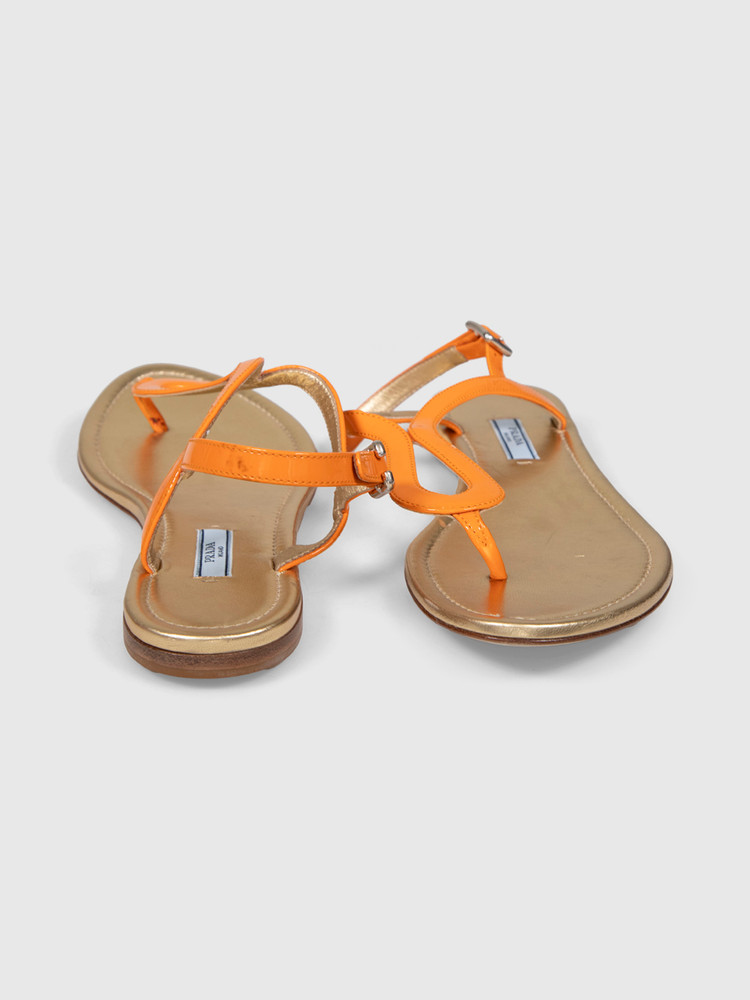 Prada Orange Patent Leather Thong Sandals