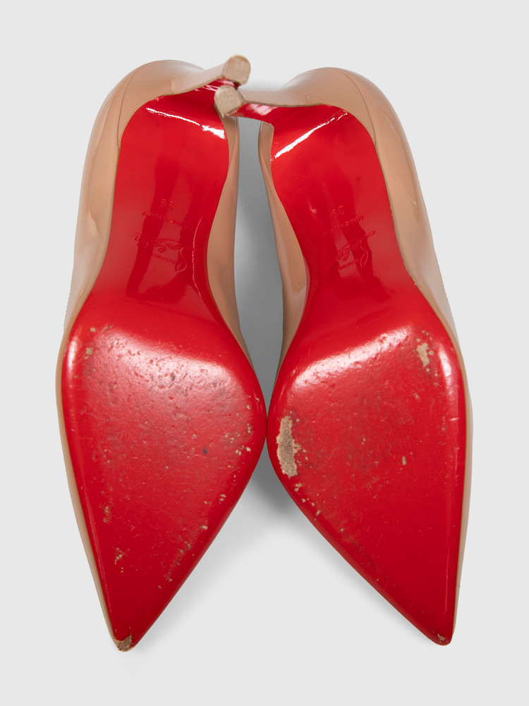 Christian Louboutin Nude Kate 100 Patent Leather Pumps