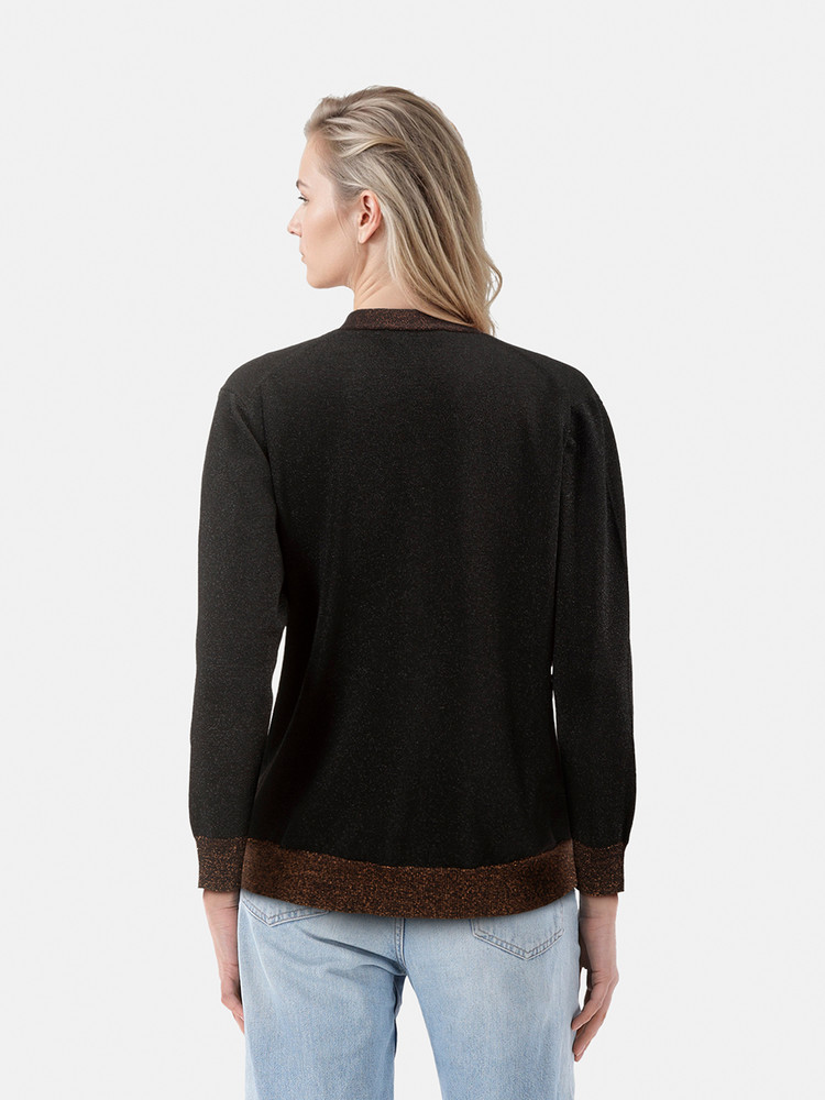 Prada Black Metallic V-Neck Cardigan