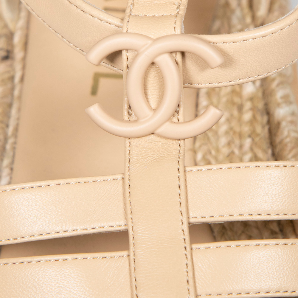 Chanel Beige Leather Espadrille Sandals