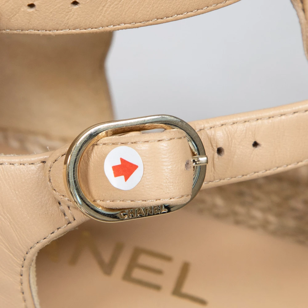 Chanel Beige Leather Espadrille Sandals