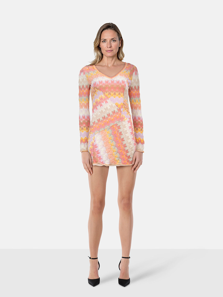 Missoni Abstract Knit Long Sleeve Mini Dress