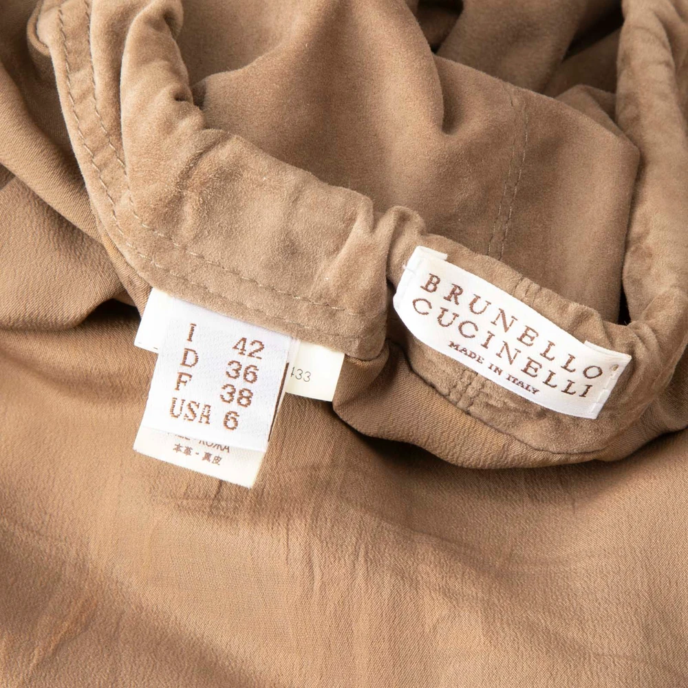Brunello Cucinelli Brown Suede Mini Drawstring Skirt