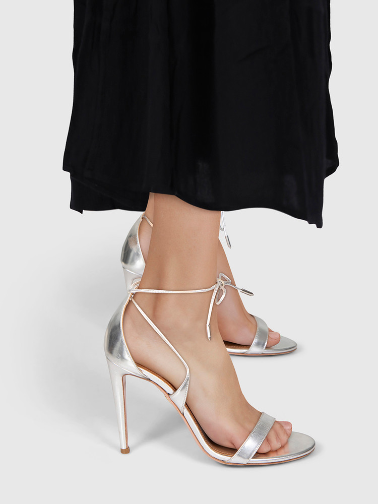 Aquazzura Silver Leather Heeled Sandals