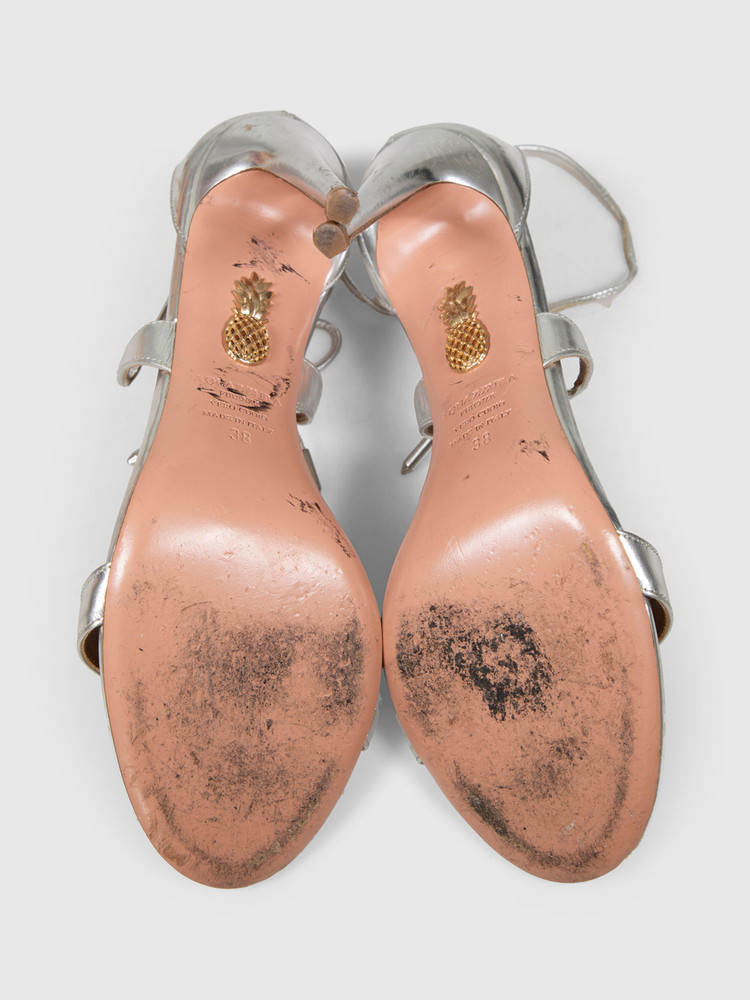 Aquazzura Silver Leather Heeled Sandals